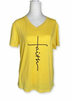FAITH LOVE HOPE | Camiseta Faith amarilla manga corta cuello en V para mujer | Talla S Foto 1 de 4