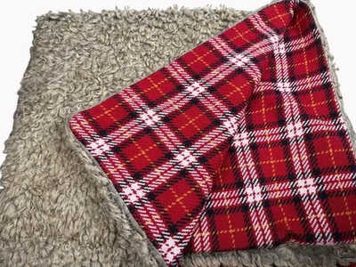 Pottery Barn Nottingham Plaid Faux Fur Throw Blanket 46x54 Reversible - Image 1 of 4