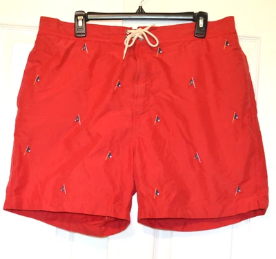 Bañador POLO by Ralph Lauren para hombre XL rojo malla forrado banderas bordadas Foto 1 de 4
