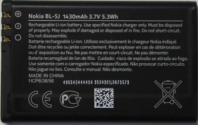 NUEVA Batería Original Nokia BL-5J 1 para Lumia 520, Lumia 521, 5230, 5800, N900 X6 Foto 1 de 2
