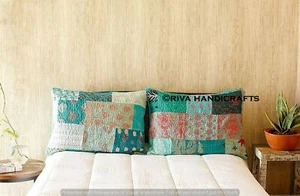 Indien Vintage Patchwork Patola Silk Kantha throw Turquoise Sofa Pillow Case - Picture 1 of 4