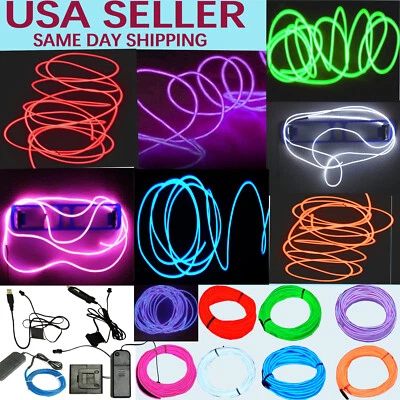 Neon LED Light Glow EL Wire String Strip Rope Tube Decor Car Party + Controller - Image 1 of 4
