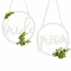 Bride and Groom Wedding Chair Hoops White Wooden Chair with foliage love party - Picture 1 of 16