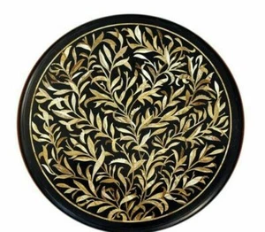 18" Round Black Marble Coffee Console Table Top Inlay Mosaic Hallway Decor Gifts - Picture 1 of 3