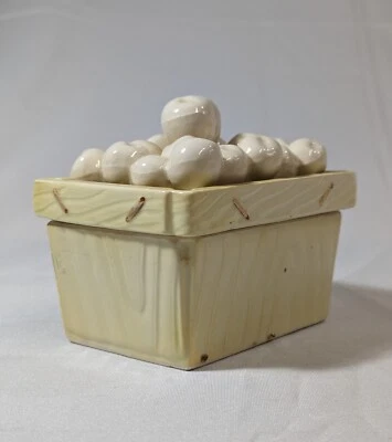 Caja Cesta Cerámica 3 Piezas Con Manzanas Blancas Cuchara Bodegón Raro Años 50 Foto 1 de 4