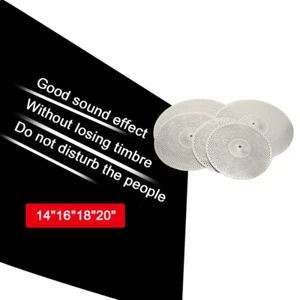 Mute Cymbal Set 14Inch/16Inch/18Inch/20Inch Low Volume Cymbal(Silver, Pack of 5) - Picture 1 of 12