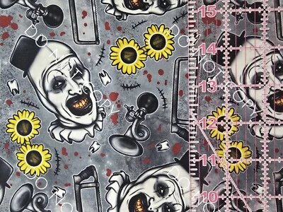 Custom 100% Cotton Woven Fabric Terrifier Horror Movie Art Clown 1/4 Yard V3 - Image 1 of 2