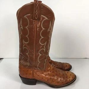 Tony Lama El Ray Mens 7.5C Ostrich Cowboy Boots Damaged Repaired Brown - Picture 1 of 7