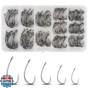 270pcs Barbless Fishing Hooks Kit Curve Shank Barbless Carp Fishing Hooks Cra - Picture 1 of 5