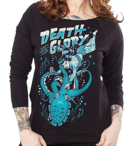 Black Market Art Death or Glory Tattoo Bikini Girl Octopus Sweatshirt S-XL NWT - Picture 1 of 4