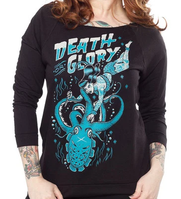 Black Market Art Death or Glory Tattoo Bikini Girl Octopus Sweatshirt S-XL NWT - Image 1 of 4