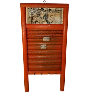 Vintage Viking Soap Advertising Washboard - Red Painted Wood with Hooks - Picture 1 of 8