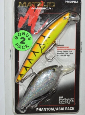 Matzuo Bonus 2 Pack Phantom & Asai Jerkbait Crankbait Tiger Plata Negro Foto 1 de 2