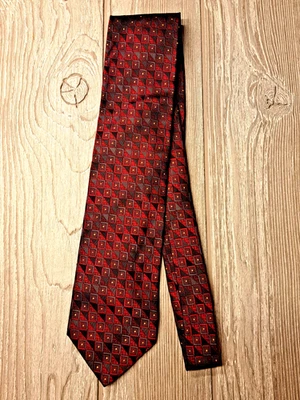Corbata de seda hecha a mano Robert Villini 64 x 3,75 pulgadas X-Long roja/negra/plateada Foto 1 de 4