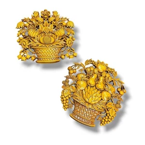 Vintage Syroco Yellow Plaster Flower Pot Wall Hangings - Picture 1 of 5