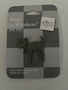 NEW/tags Wags to Whiskers Pet Pin RUSS 1.5" stainless steel dog W/ Bone Pin - Picture 1 of 4