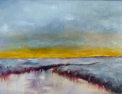 Масло оригинальная картина на холсте размер 16 x 12 дюймов мягкий вечер - Изображение 1 из 4