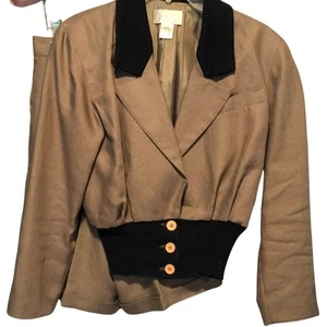 Cache Lined Linen Jacket Top and Short Set Bundle 2 Size 6/8 Tan Black Vintage - Picture 1 of 13