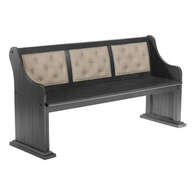 Dark Gray Wood Dining Bench with Beige Linen Tufted Seat Back - Image 1 of 2