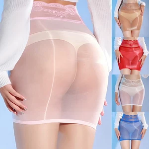 Women See Through High Waist Glossy Mini Skirts Bodycon Pencil Skirt Clubwear ~ - Picture 1 of 23