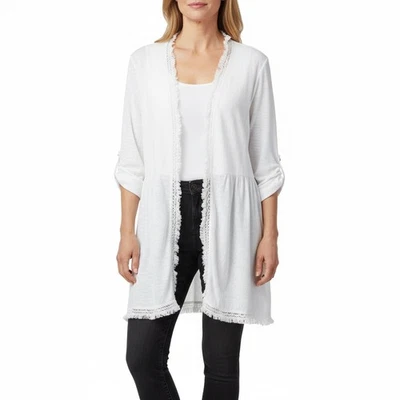 ПРОСТО Noelle женщин XXL белый открытый спереди кружева бахрома отделки кардиган вязаный - Изображение 1 из 4