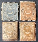 Turkey early 4 x stamps mint hinged- tear at top of slate blue stamp