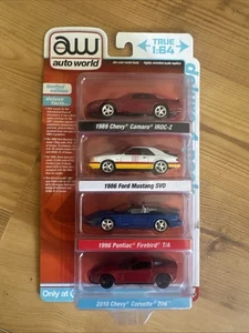 1:64 AUTO WORLD Deluxe 4-pack Camaro Firebird Mustang Corvette New Sealed - Picture 1 of 2
