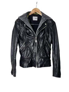 Doma Women's Leather Moto Biker  Fitted Jacket Detachable Gray Hoodie S - Picture 1 of 7
