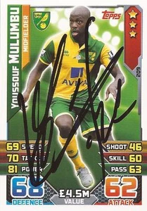 YOUSSOUF MULUMBU SIGNED NORWICH 2015/2016 MATCH ATTAX TRADING CARD+COA - Imagen 1 de 1