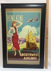 Druck Hongkong Reise Poster Northwest Airline Reproduktion Art Deco gerahmt 32 Zoll - Bild 1 von 4