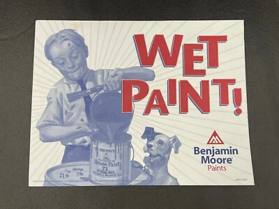 Vintage Benjamin Moore Paint Sign Wet Paint Little Boy Puppy Dog Advertise - Image 1 of 4