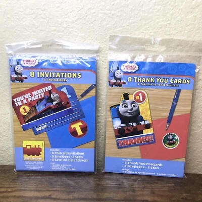 Thomas the Train Engine 生日邀请 + Thomas 感谢卡 全新 — 第 1/2 张图片