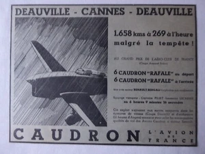 8/1934 PUB CAUDRON RAFALE MOTEUR RENAULT DEAUVILLE CANNES DEAUVILLE FRENCH AD - Imagen 1 de 1