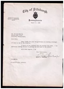 March 1952 SIGNED LETTER David L. Lawrence Mayor Pittsburgh NICE LETTERHEAD ! - Picture 1 of 2