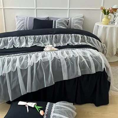 SOUKECHY Lace Ruffled Duvet Cover Set Chic Bedding Kids Twin Princess Bedding100% Poly...