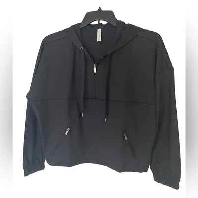 Sudadera con capucha negra recortada con cremallera de cuarto de Ideology para mujer Foto 1 de 4