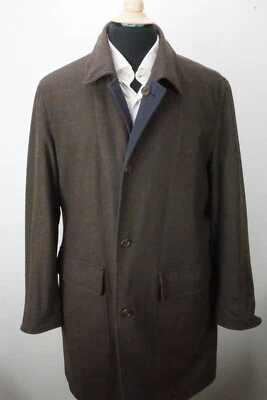 Brioni Reversible Green Plaid Tweed Wool Navy Cashmere Blend Mens Coat Sz L - Image 1 of 4