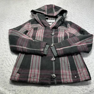Columbia Omni Shield Plaid Full Zip Hooded Jacket Pink Gray Womens Size Medium M - Picture 1 of 15