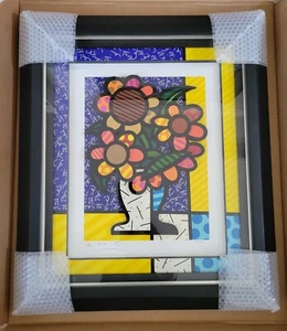 ROMERO BRITTO signed 3D SUNFLOWERS 2015 art 22" X 28" /750 artwork BRAND NEW - Picture 1 of 14
