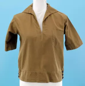 Top de algodón verde oliva/marrón de colección para mujer años 20 con botones laterales talla M años 20 - Imagen 1 de 12