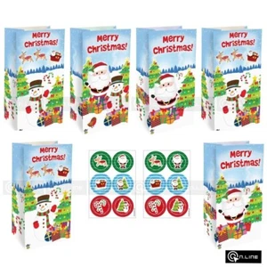 12 Christmas Paper Bags WITH SEAL STICKERS Craft Fillers Gift Bag Xmas Party - Picture 1 of 5