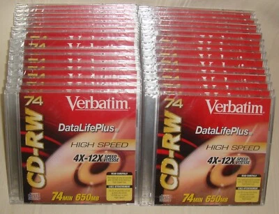 Verbatim Cd-Rw 650 Mb 4X-12X High Speed Branded 30 PK Slim Case 74 Min - Image 1 of 4