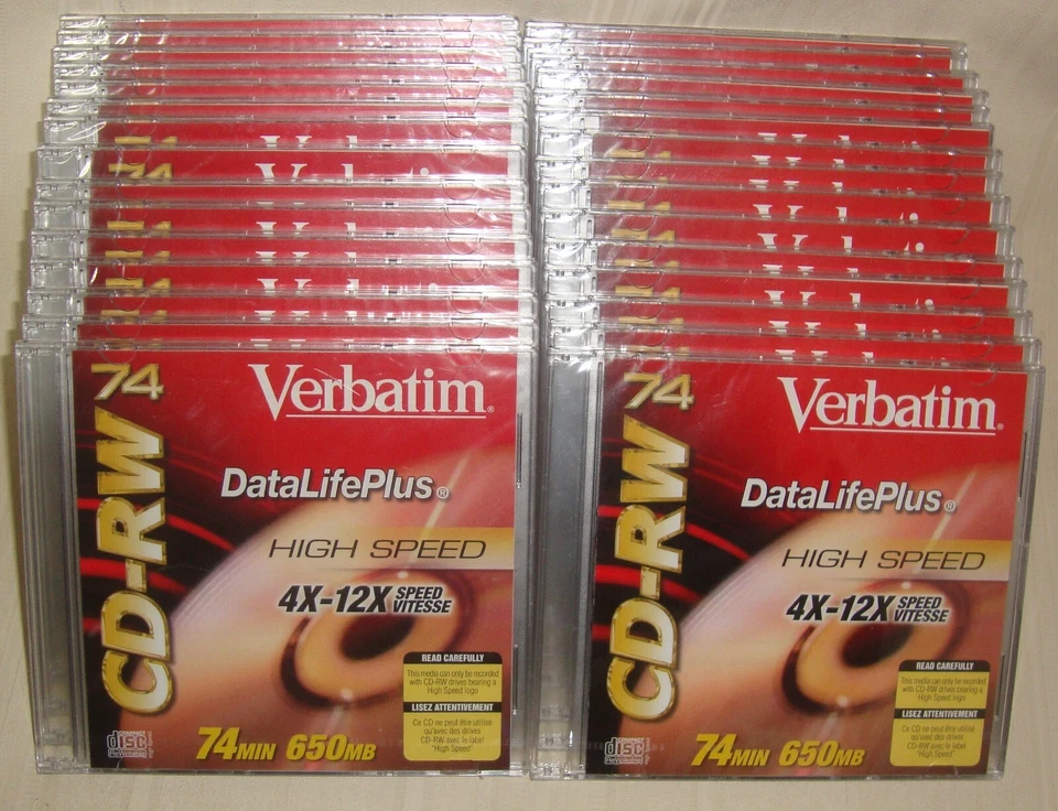 Verbatim Cd-Rw 650 Mb 4X-12X High Speed Branded 30 PK Slim Case 74 Min - Image 1 of 4