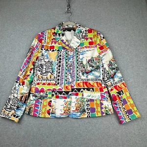 HARVE BERNARD Petites Blazer Jacket Womens 10 Artsy Watercolor Geometric Boats - Picture 1 of 11