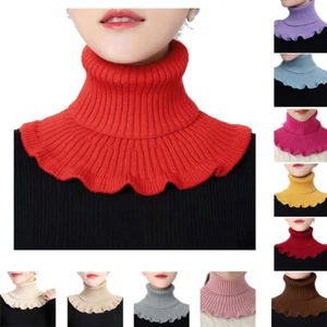 Knitted High Neck Neckerchief Wrap Women Warm Pullover Sweater Fake Collar Tops