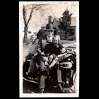 BADASS GANGSTER DAD w KIDS on HARLEY DAVIDSON MOTORCYCLE ~1930s VINTAGE PHOTO