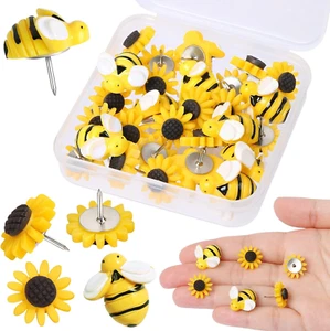 Sunflower Bee Push Pins, Thumb Tacks Decorative Push Pins Cork Board Pins Bulle - Picture 1 of 7