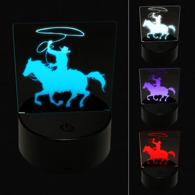 Cowboy on Horseback With Lasso 3D Illusion LED Night Light Sign Lamp - Image 1 of 4
