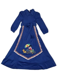 Vintage Ethnic Prairie Embroidered Long Sleeve Maxi Dress Blue Flower Cart 9/10 - Picture 1 of 20