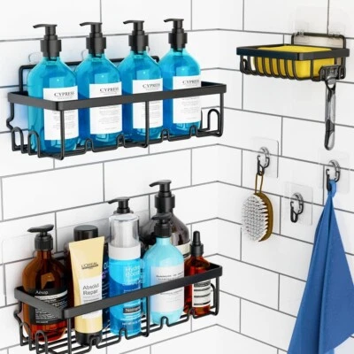 Stainless Steel Adhesive Shower Organizer with 20 Hooks Large Capacity Caddy - Image 1 of 4
